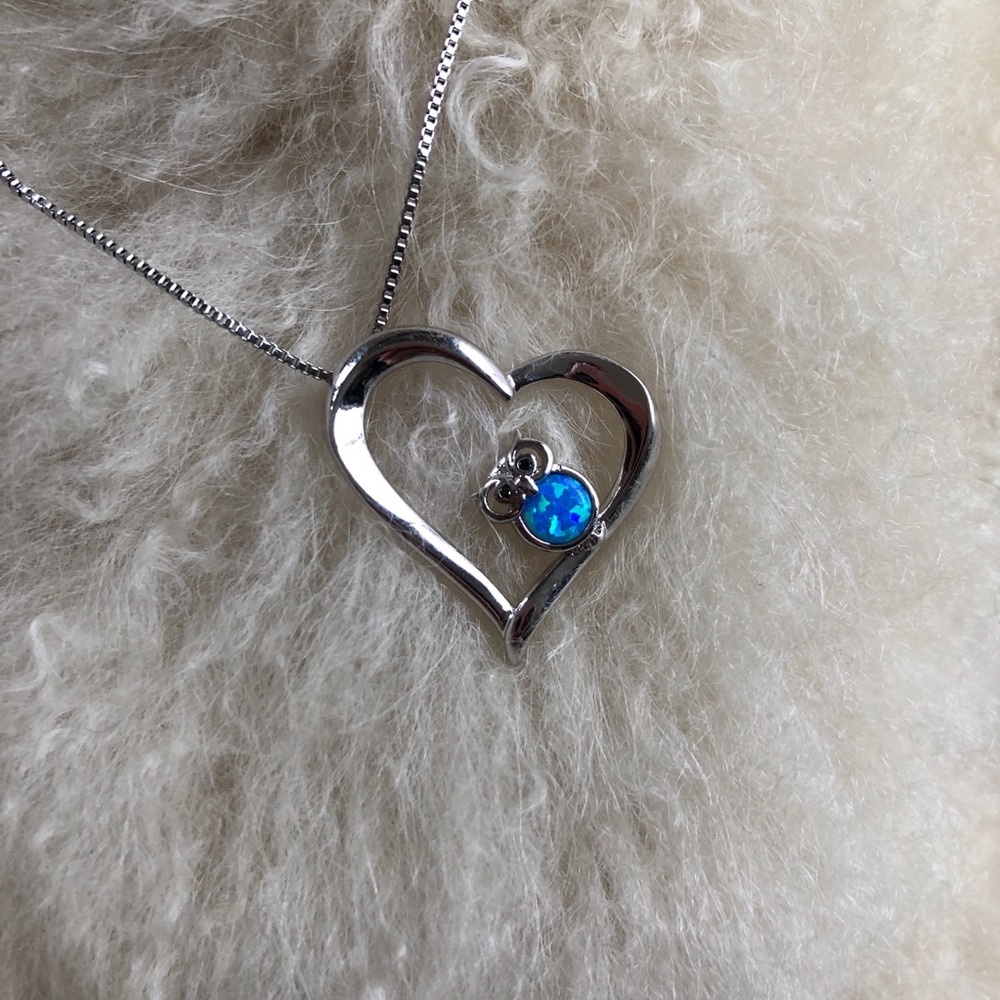 Silver blue opal owl necklace
